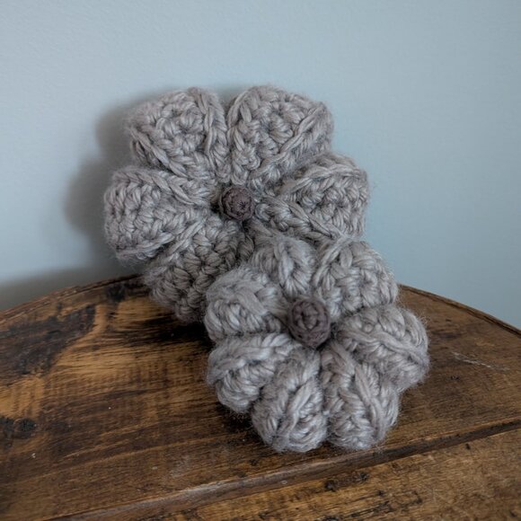 Crochet Fall Pumpkins set of 2 taupe handmade pumpkins - Picture 5 of 12